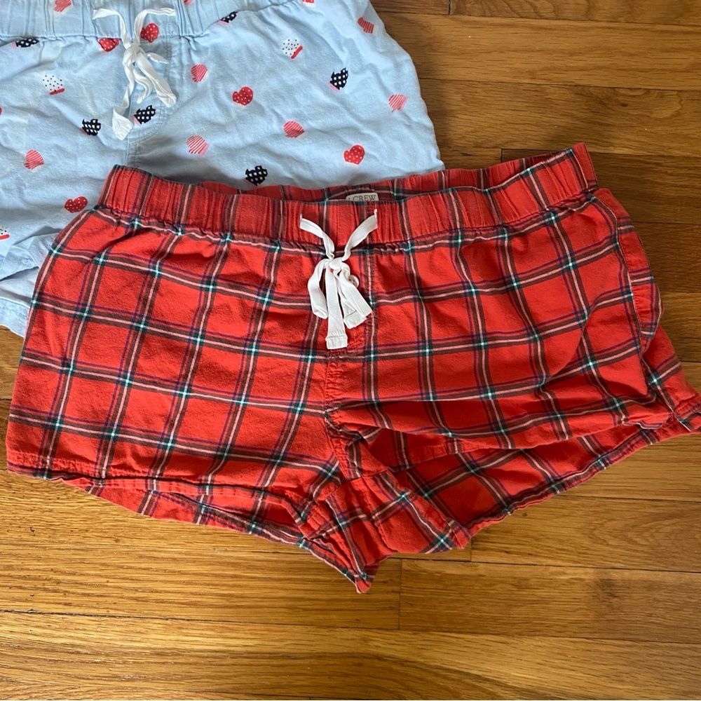 J Crew Women Pajama Shorts Lot Sz Medium Flannel 100% Cotton Loungewear - Picture 2 of 5